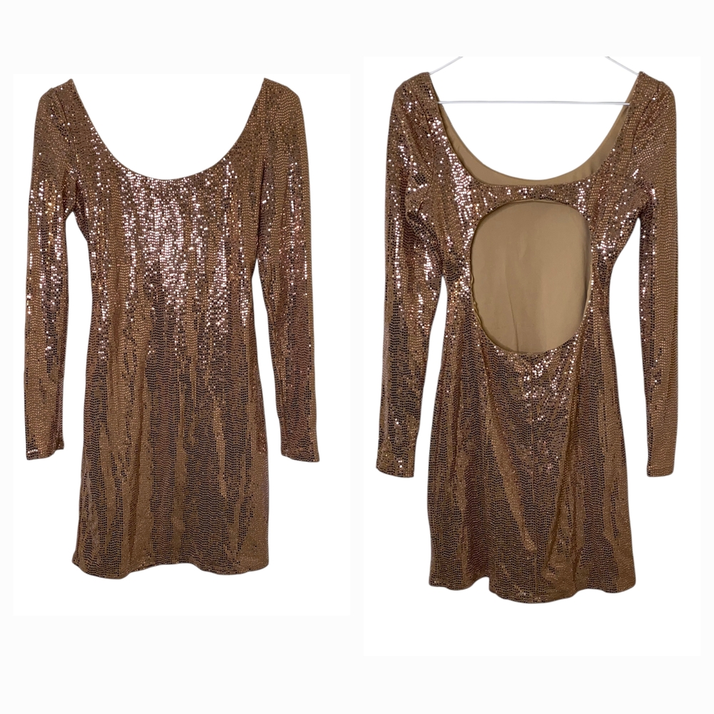 Jump Apparel  Sequin Rose Gold Backless‎ Mini Dress